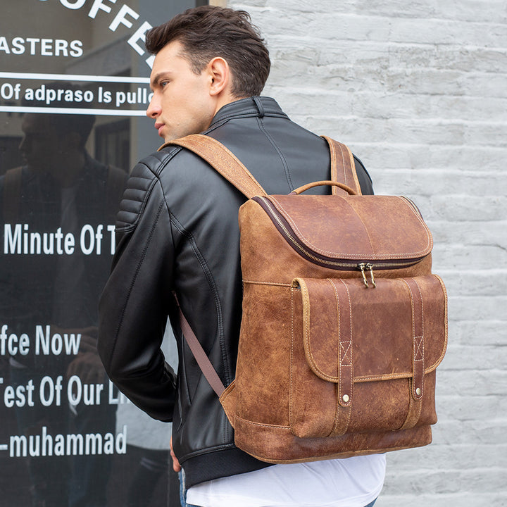 Men's Leather Outdoor Travel Backpack