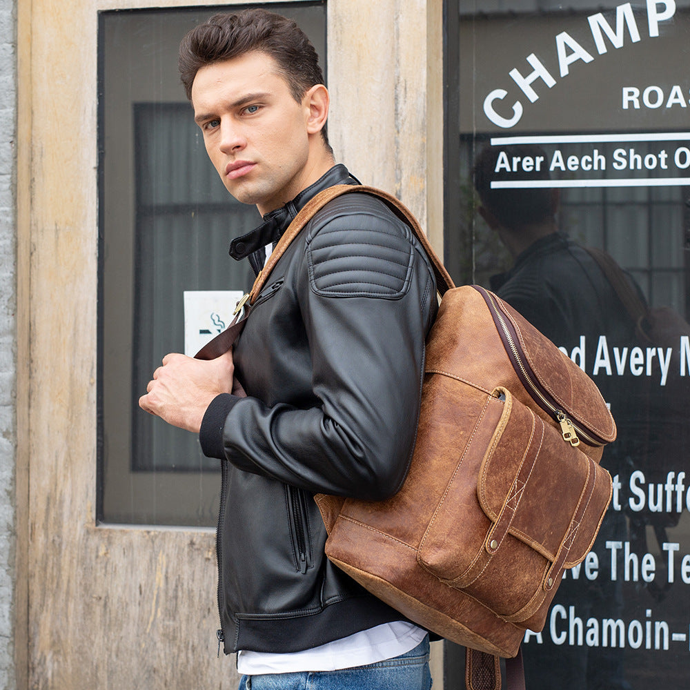 Men's Leather Outdoor Travel Backpack