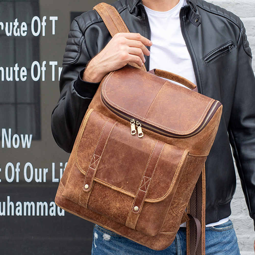 Men's Leather Outdoor Travel Backpack