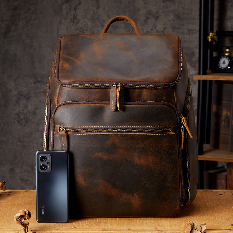 Men's Leather Outdoor Travel Backpack