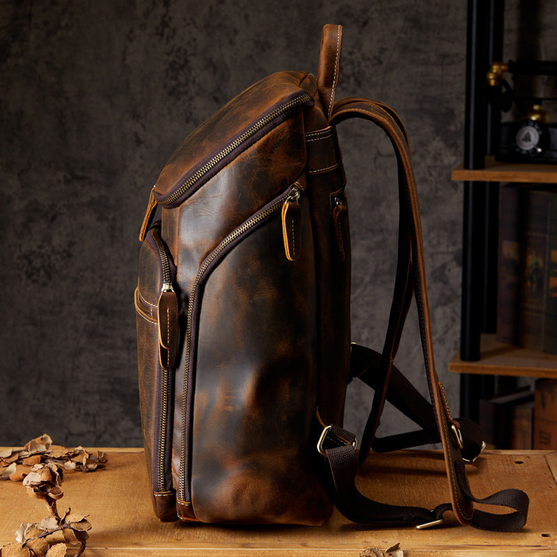 Men's Leather Outdoor Travel Backpack