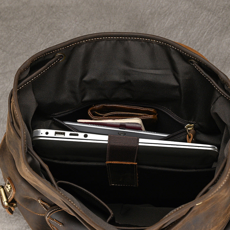 Leather Backpack Travel Outdoor Flip