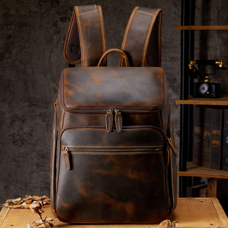 Men's Leather Outdoor Travel Backpack