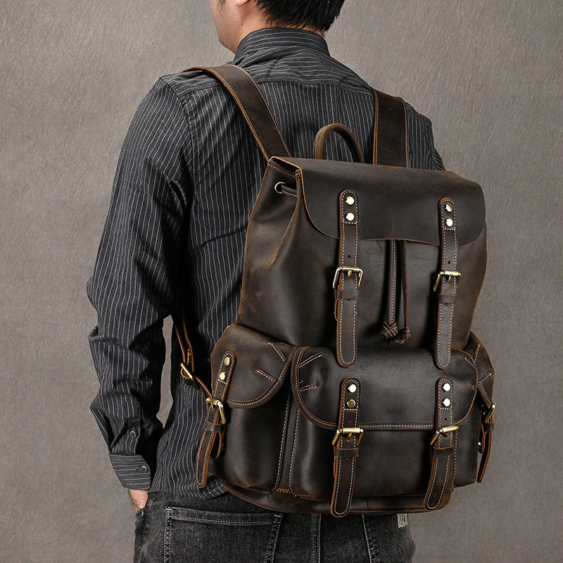 Leather Backpack Travel Outdoor Flip