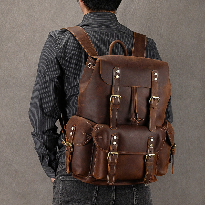 Leather Backpack Travel Outdoor Flip