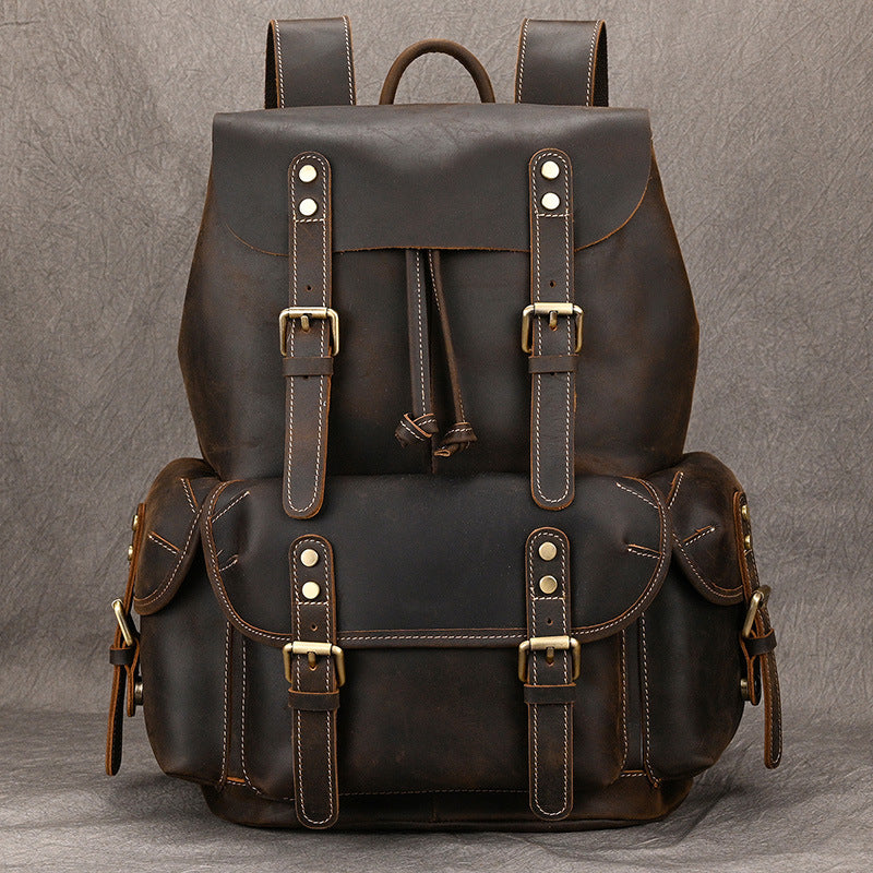 Leather Backpack Travel Outdoor Flip